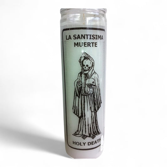 Prayer Candle 7 Day Holy Death 8" La Santa Muerte Unscented Pillar Candle in Glass