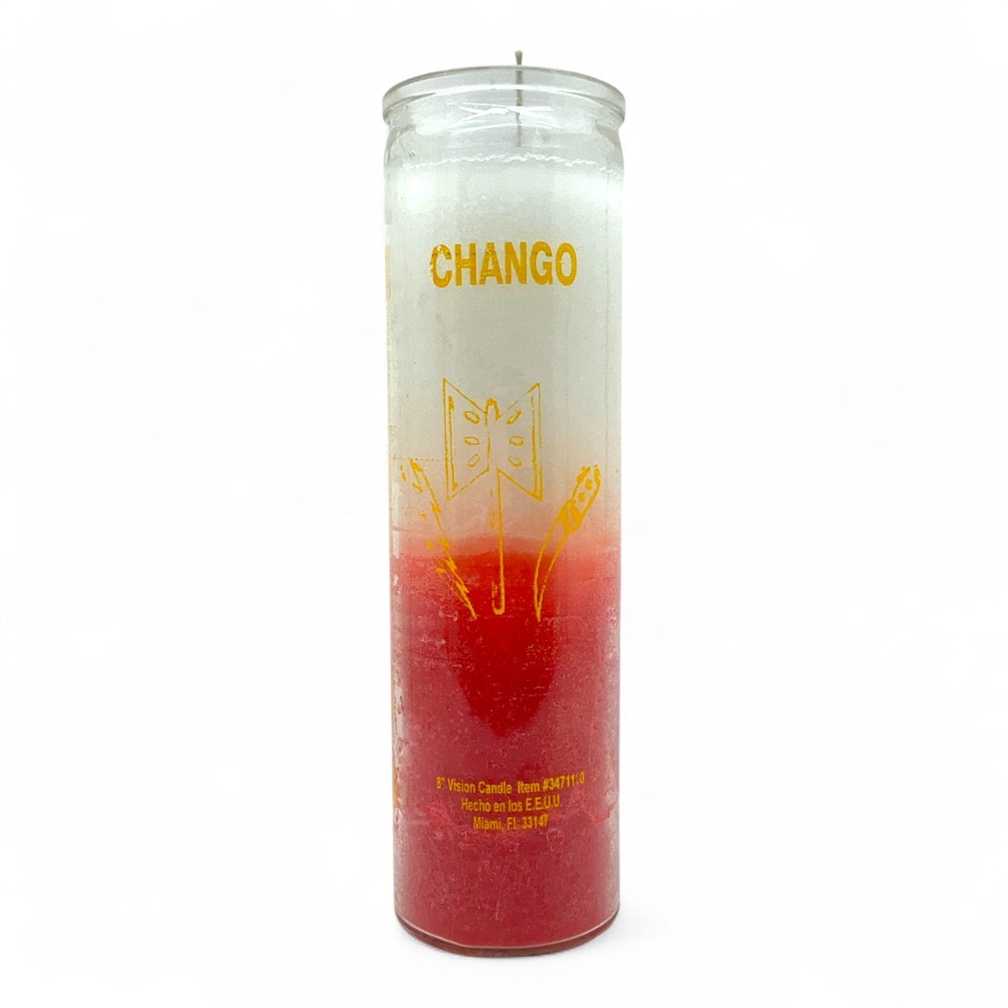 Prayer Candle 7 Day Chango 8" Vela de Chango Unscented Pillar Candle in Glass