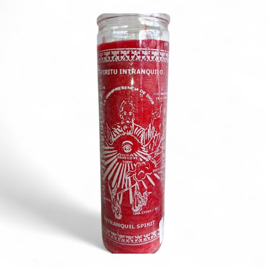 Prayer Candle 7 Day Intranquil Spirit 8" Vela de Espíritu Intranquilo Unscented Pillar Candle in Glass