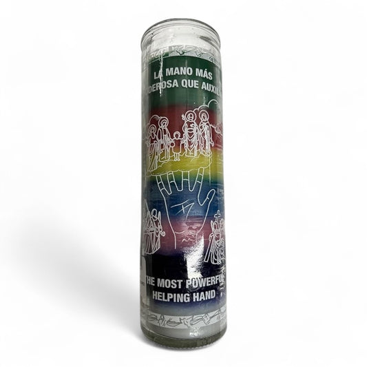 Prayer Candle 7 Day The Most Powerful Hand Vela La Mano más poderosa 8" Inch Unscented Pillar Candle in Glass