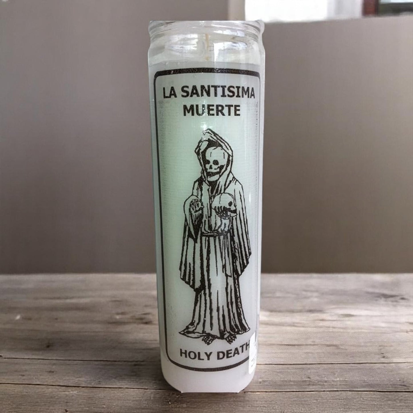 Prayer Candle 7 Day Holy Death 8" La Santa Muerte Unscented Pillar Candle in Glass