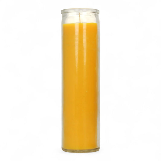 Day Black , Yellow , Red , Blue , Green , Brown Candle in Glass – 8" Unscented Spiritual Prayer Vela for Rituals, Protection, Meditation, Santería, Hoodoo, Spell Work, Religious Altar Pillar Candle