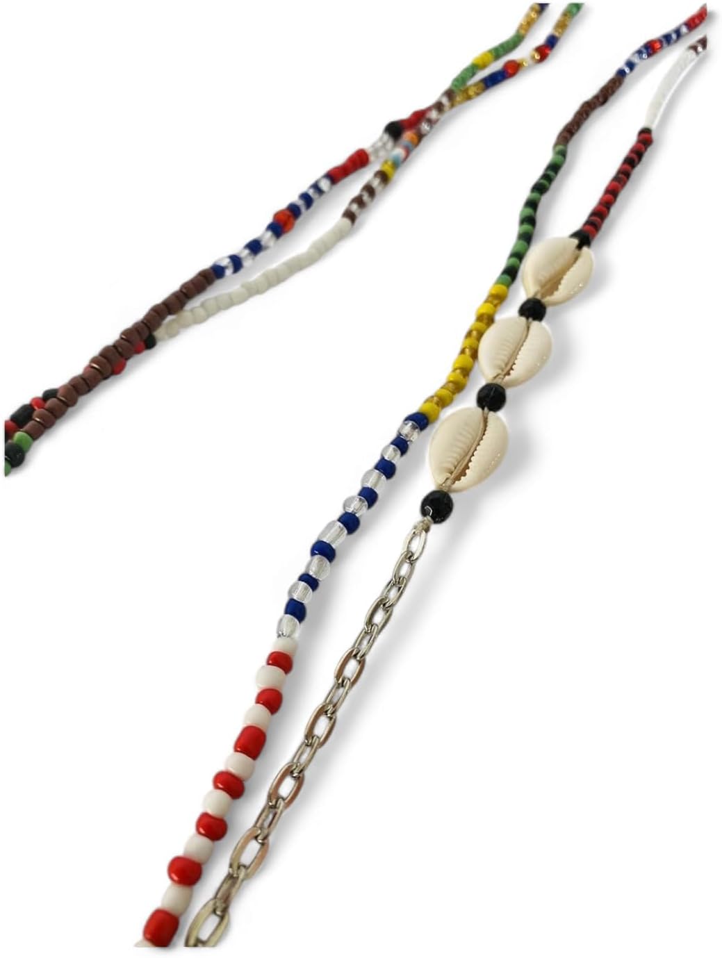 Collar de Bandera Santeria Beaded Necklaces – Multi-Color Orisha Protection Jewelry with Cowrie Shells, Oya, San Lazaro, Olokun and Collar de Bandera