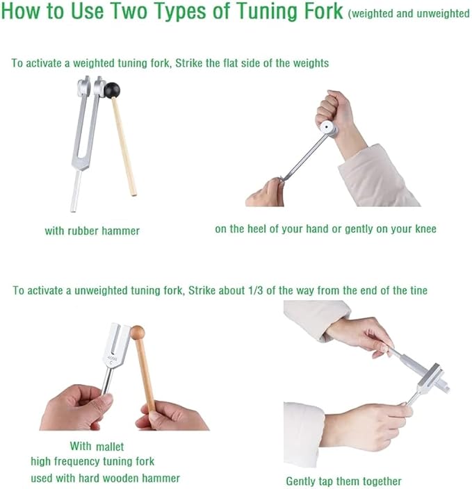 Healing Tuning Fork with Mallet - 128Hz, 432Hz, or 528Hz - Meditation, Stress Relief, Chakra & Energy Healing (128Hz)