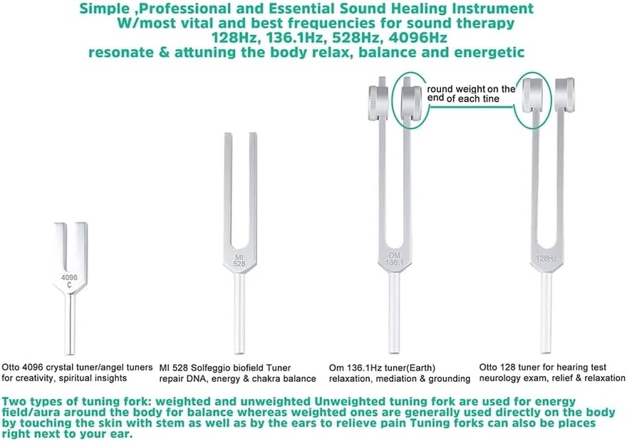 Healing Tuning Fork with Mallet - 128Hz, 432Hz, or 528Hz - Meditation, Stress Relief, Chakra & Energ
