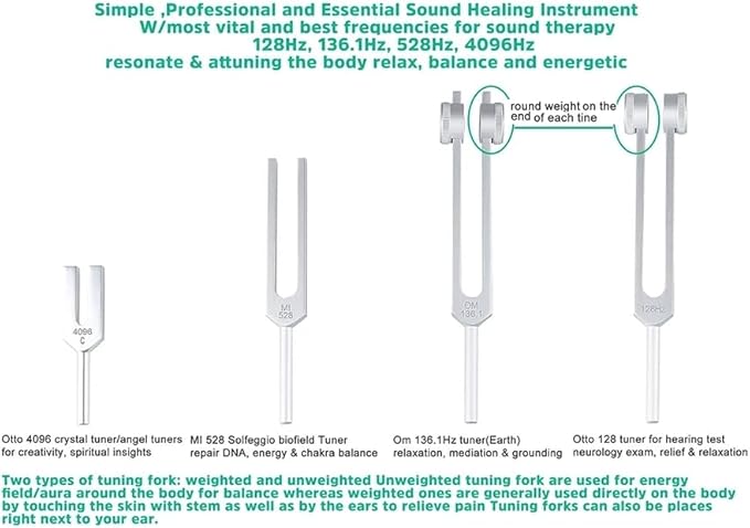 Healing Tuning Fork with Mallet - 128Hz, 432Hz, or 528Hz - Meditation, Stress Relief, Chakra & Energy Healing (128Hz)