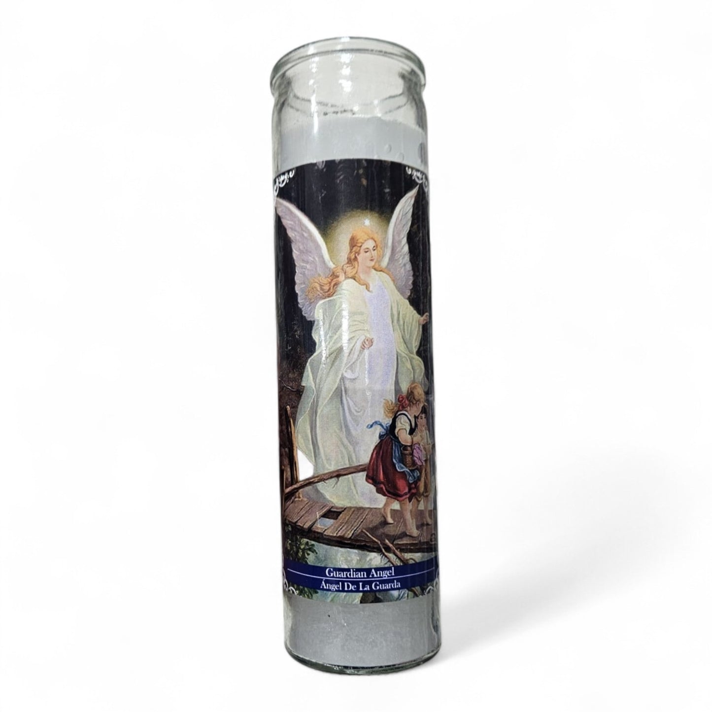 Prayer Candle 7 Day Guardián Angel 8" Vela de Angel de la Guarda Unscented Pillar Candle in Glass