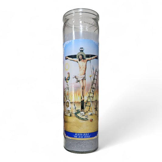 Prayer Candle 7 Day Just Judge 8" Vela de Justo Juez Unscented Pillar Candle in Glass