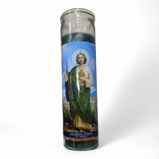 Prayer Candle 7 Day ST. Judas 8" Vela de San Judas Tadeos Unscented Pillar Candle in Glass