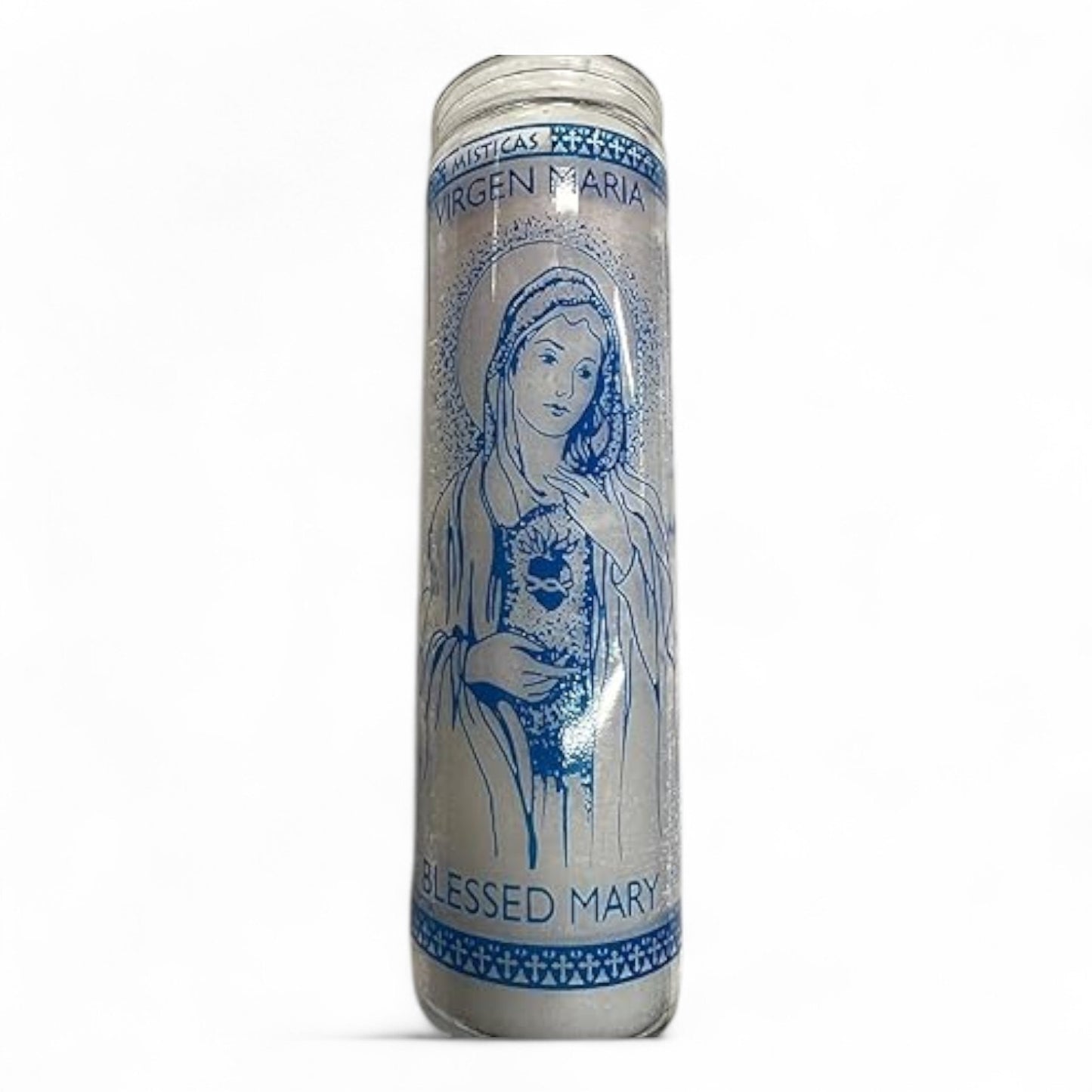 Prayer Candle 7 Day Our Lady Mary 8" Virgen María Unscented Pillar Candle in Glass