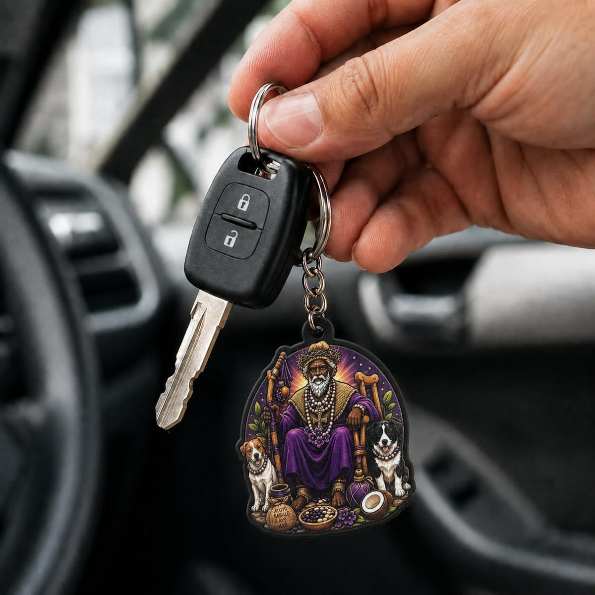 Elegua Keychain Spiritual Protection Amulet - Llavero Round Santeria Yoruba Religious Gift Key Ring 