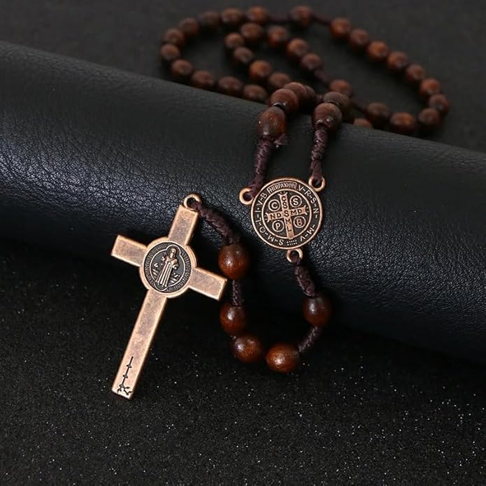 Handcrafted Wooden Catholic Rosary Beads Necklace - Authentic Bethlehem Olive Wood with Holy Soil Medal & Metal Cross - Ideal Christian Prayer Gift