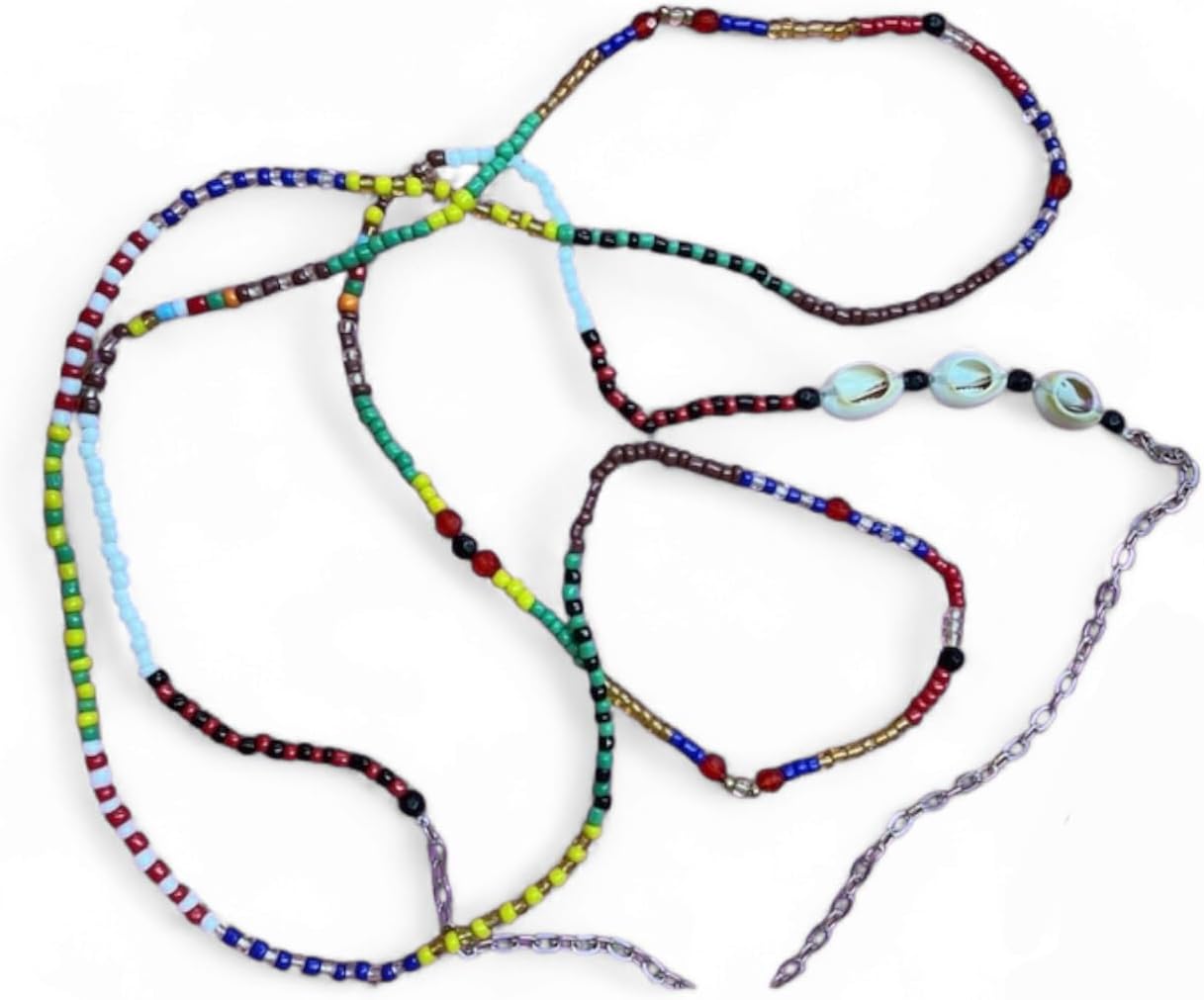 Collar de Bandera Santeria Beaded Necklaces – Multi-Color Orisha Protection Jewelry with Cowrie Shells, Oya, San Lazaro, Olokun and Collar de Bandera