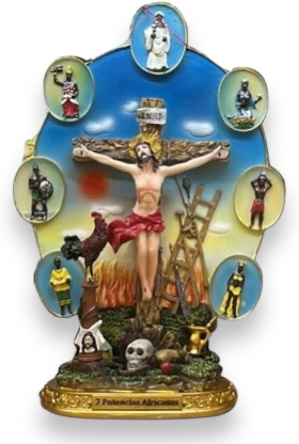 7 African Powers with Jesus Christ Resin Figurine - 13" Spiritual Decor