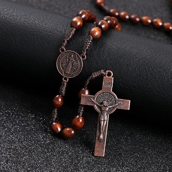 Handcrafted Wooden Catholic Rosary Beads Necklace - Authentic Bethlehem Olive Wood with Holy Soil Medal & Metal Cross - Ideal Christian Prayer Gift