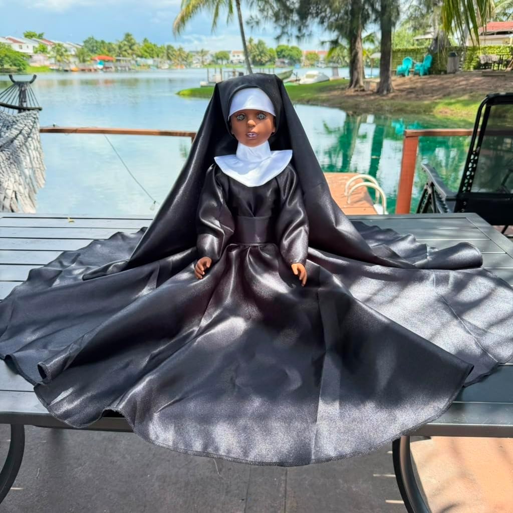 26-Inch Spiritual Nun Muneca in Black Habit for Altar Decor