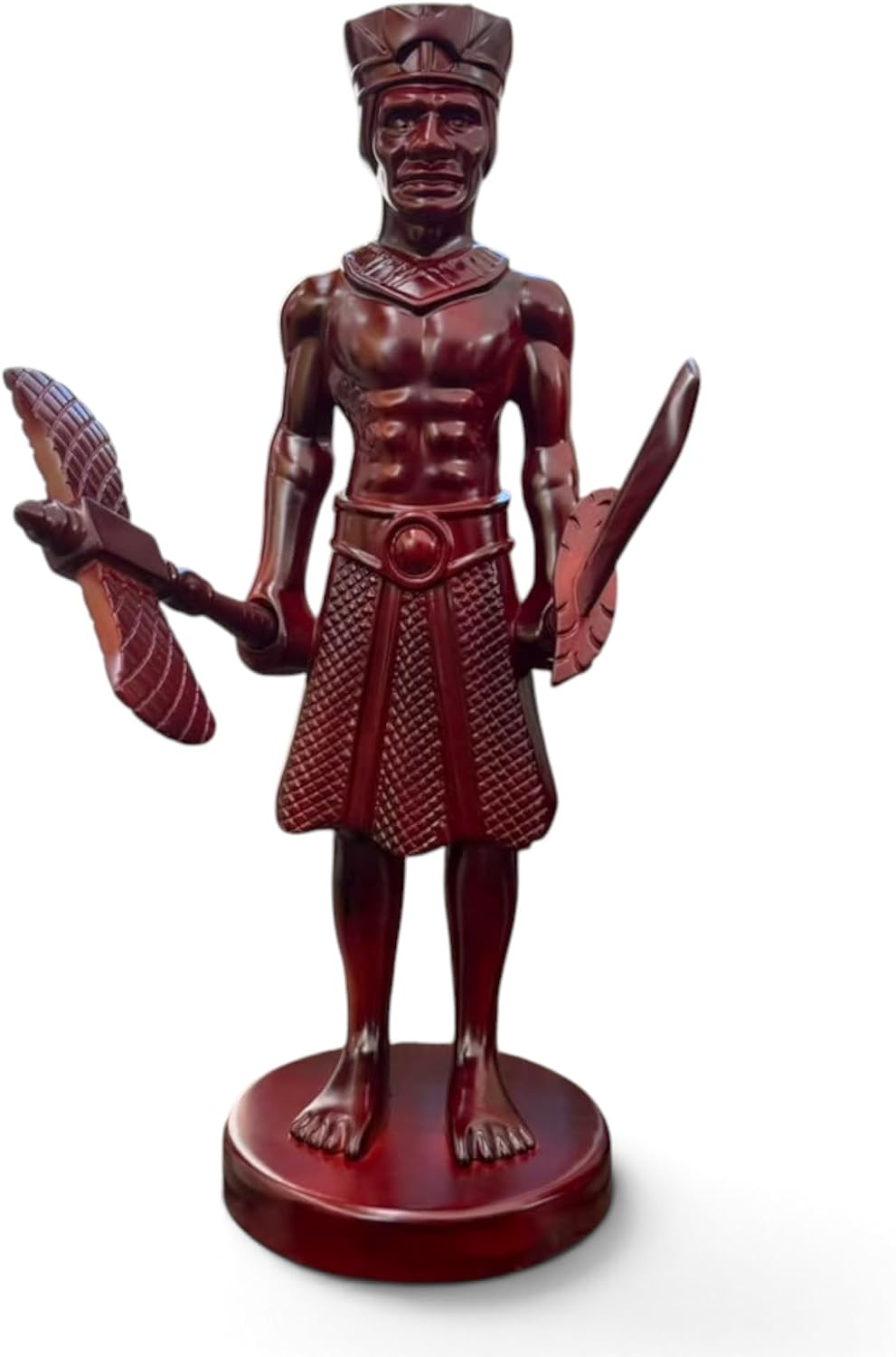 36-Inch Chango Pedestal Statue – Yoruba Santeria Spiritual Altar Stand with Sword & Axe, Hand-Carved