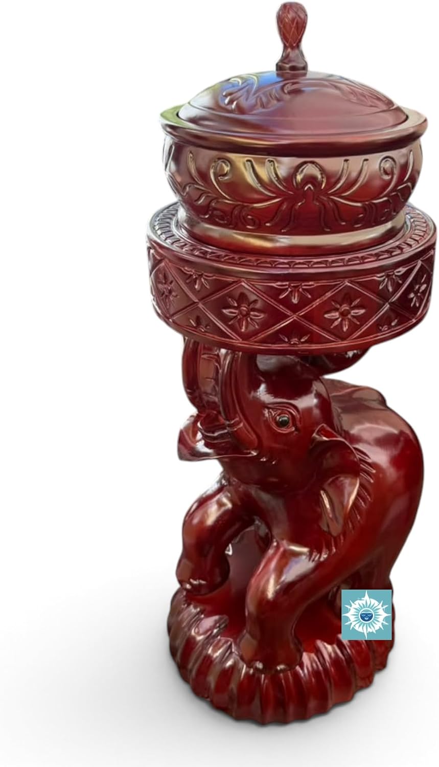 26-Inch Elephant Pilon Pedestal – Hand-Carved Wooden Spiritual Altar Stand, Decorative Elephant Tabl
