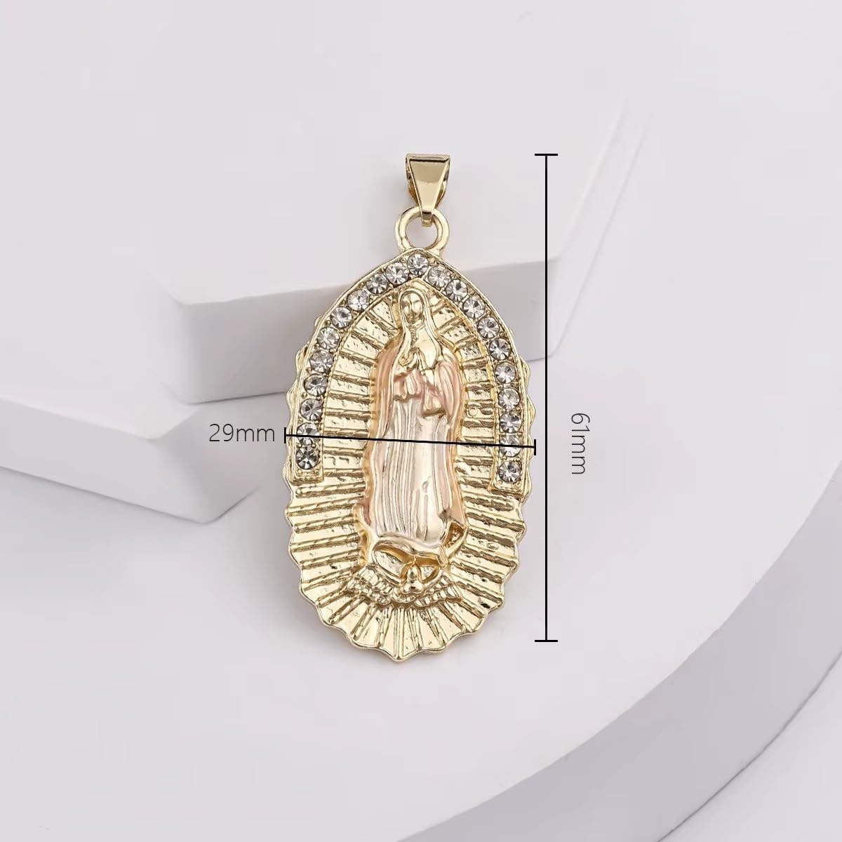 14K Oro Laminado Virgen de Guadalupe Dije, Three Tone Catholic Religious Pendant Charm, Virgin Mary 