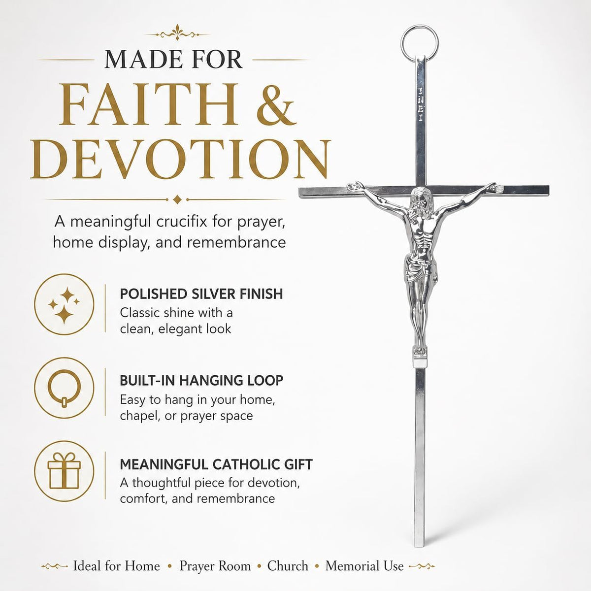 Aura Zen Store Silver Metal Crucifix 7" | Catholic Jesus Wall Cross for Home, Prayer, Funeral & Coff