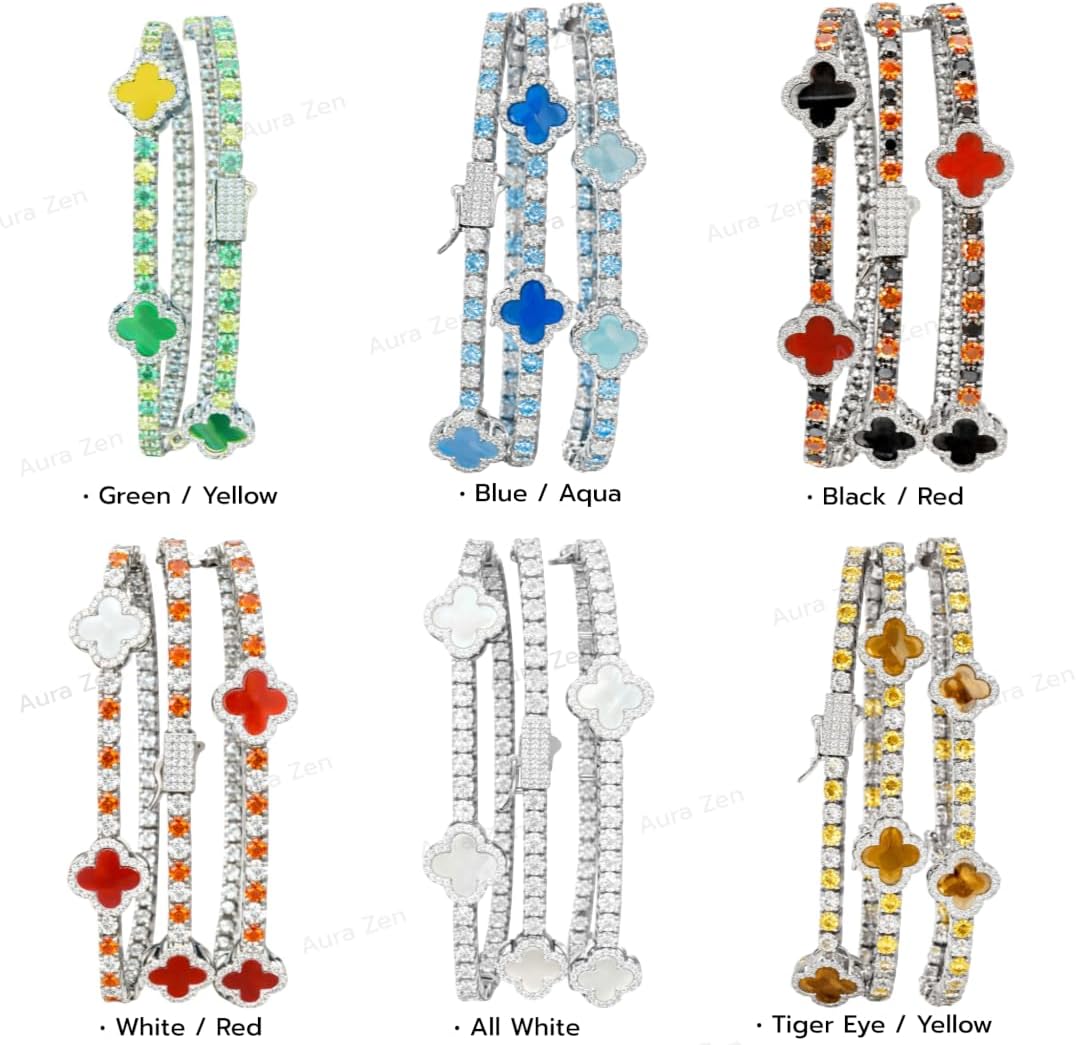 Aura Zen Moissanite Clover Tennis Bracelets 925 Sterling Silver 3mm 4 leaf – Orisha Spiritual Collec