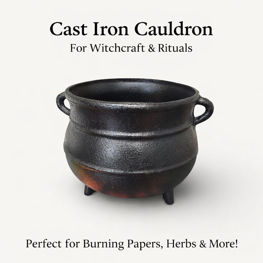 Cast Iron Cauldron for Witchcraft Rituals, Santeria & Ogun – Iron Caldero de Hierro for Burning Herb