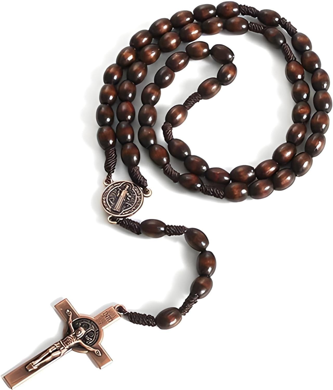 Handcrafted Wooden Catholic Rosary Beads Necklace - Authentic Bethlehem Olive Wood with Holy Soil Medal & Metal Cross - Ideal Christian Prayer Gift