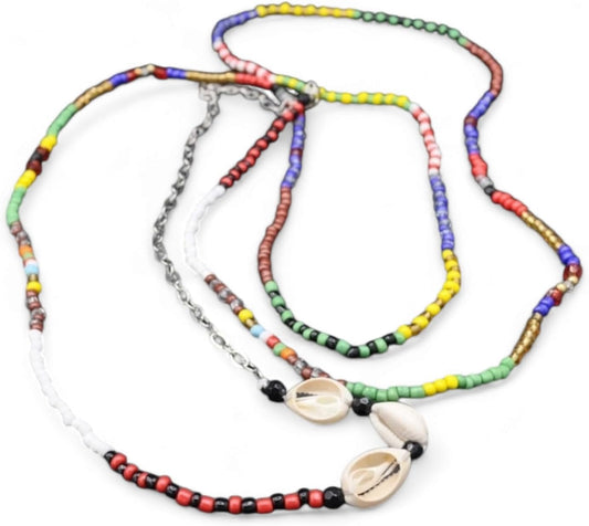 Collar de Bandera Santeria Beaded Necklaces – Multi-Color Orisha Protection Jewelry with Cowrie Shells, Oya, San Lazaro, Olokun and Collar de Bandera