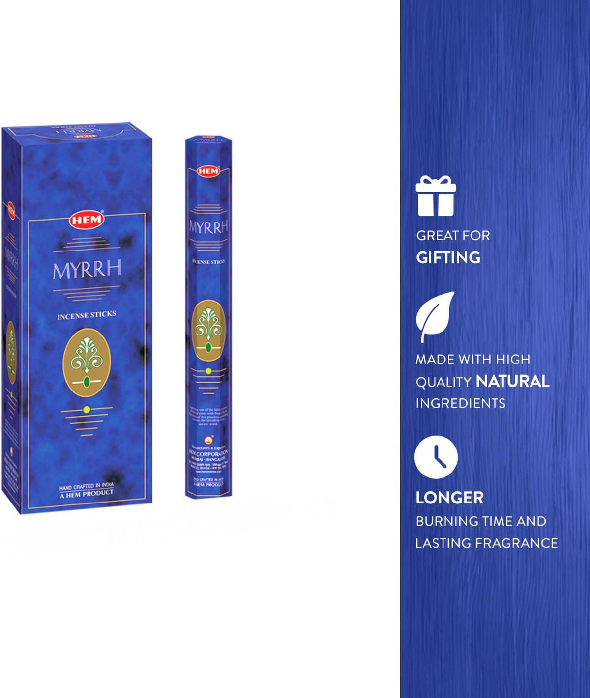 HEM Myrrh Incense Sticks - Pack of 6 - 120 count - 301g 20 Count (Pack of 6)