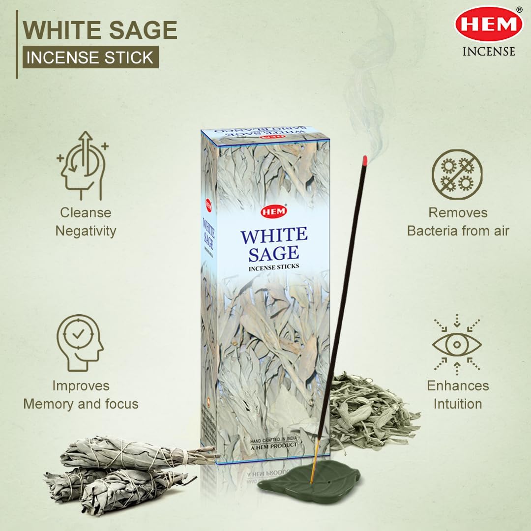 HEM White Sage Incense Sticks - 100 Count | Natural Air Purifying Aromatherapy | Calming and Cleansi