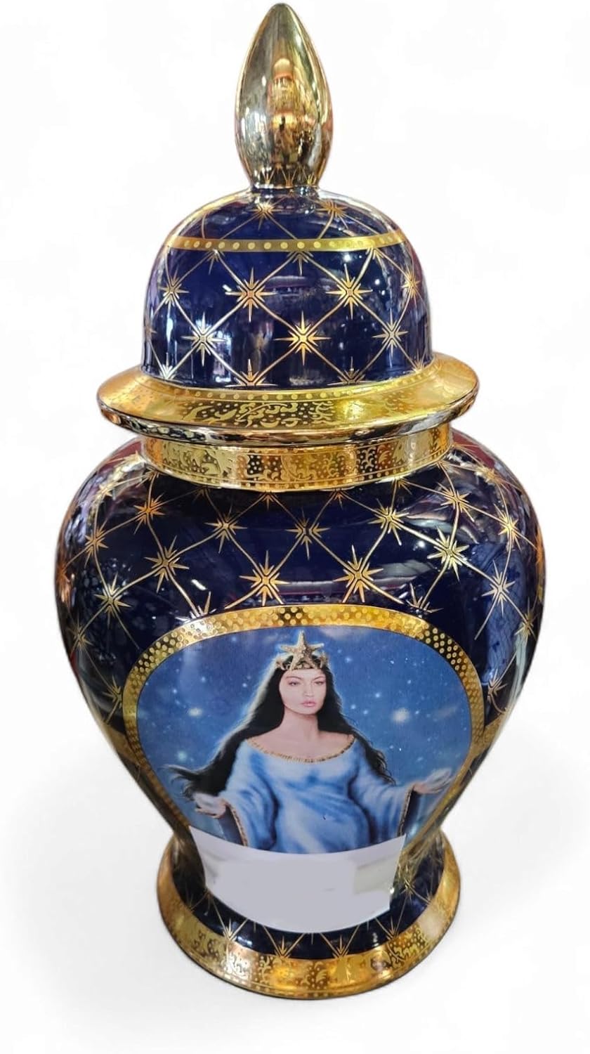 20" Porcelain Olocun Jar Potiche for Santería – Handcrafted Ritual Vase for Orisha Offering & Spirit