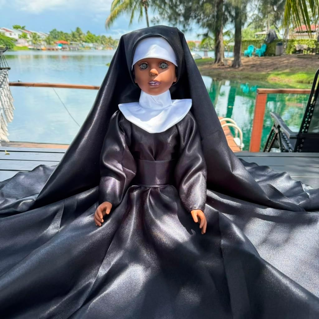 26-Inch Spiritual Nun Muneca in Black Habit for Altar Decor