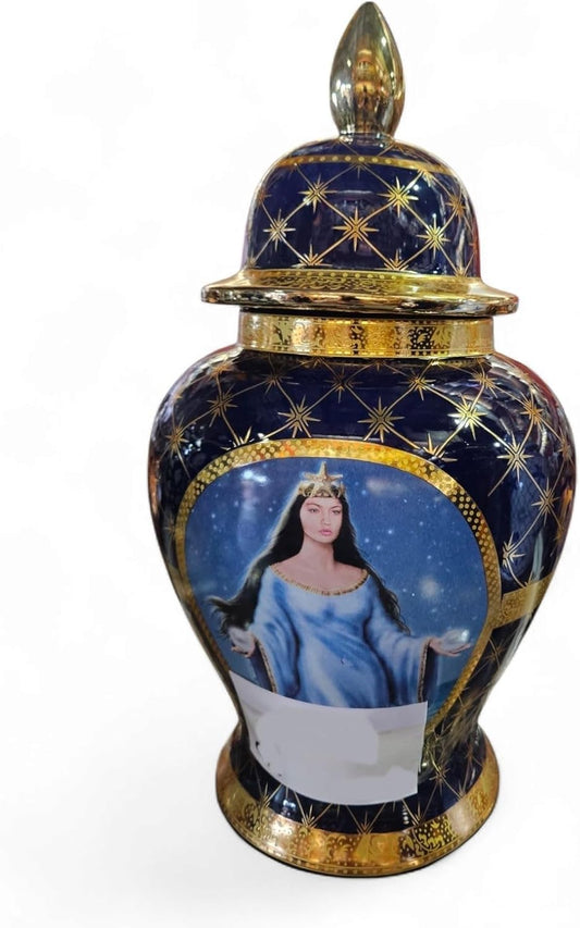 20" Porcelain Olocun Jar Potiche for Santería – Handcrafted Ritual Vase for Orisha Offering & Spirit