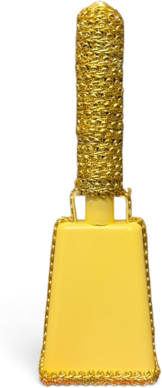 Decorated Oshun Cowbell Cencerro with Handle - Yellow and Gold Yoruba Santeria Spiritual Altar Bell
