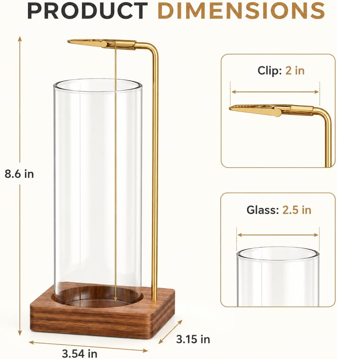 Incense Stick Holder with Ash Catcher, Removable Glass Cylinder and Wooden Base, Mess-Free Incense B
