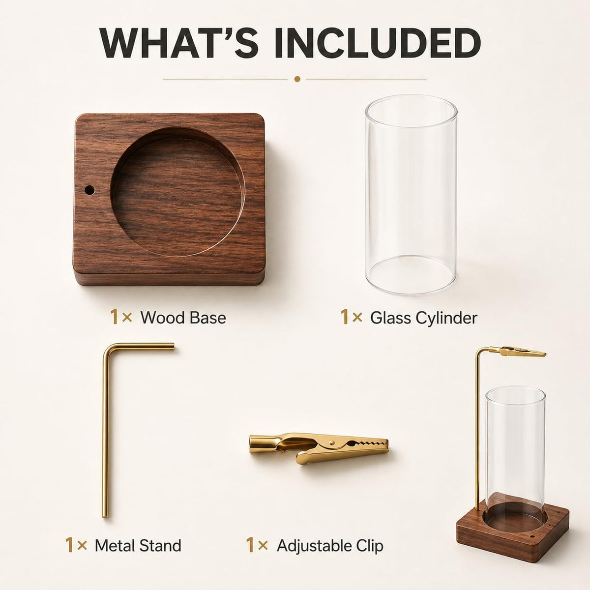 Incense Stick Holder with Ash Catcher, Removable Glass Cylinder and Wooden Base, Mess-Free Incense B