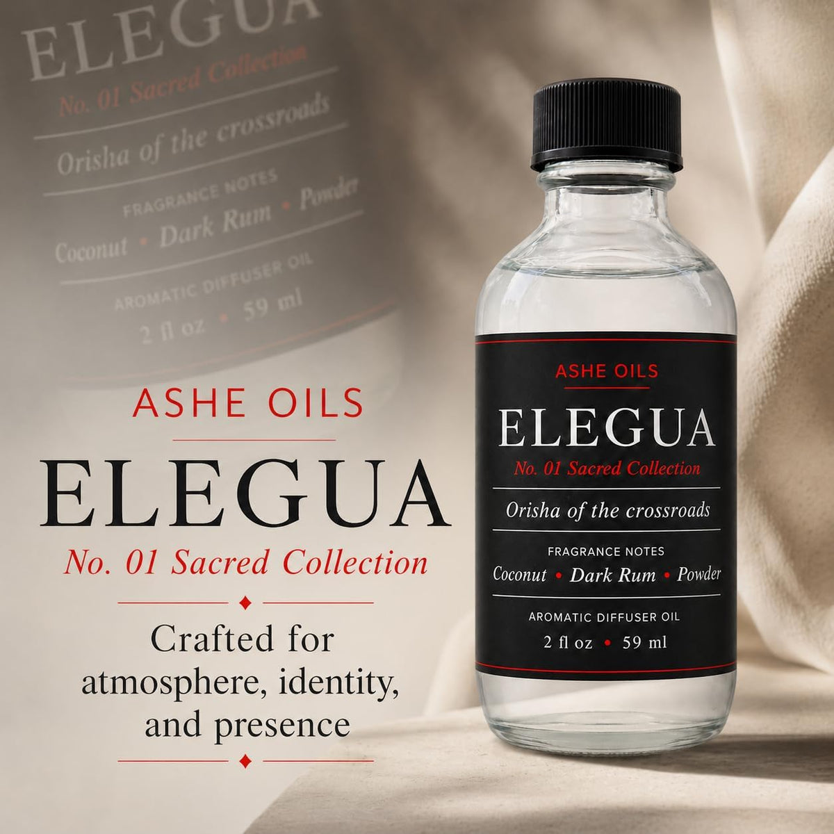 ELEGUA Aromatic Diffuser Oil, Coconut Fragrance, 2 fl oz / 59 ml, Sacred Collection Home Fragrance O