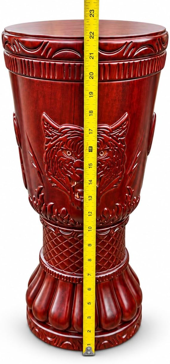 22-Inch Wooden Pilon Pedestal with Tiger Design – Yoruba Santeria Spiritual Altar Stand, Large Decor