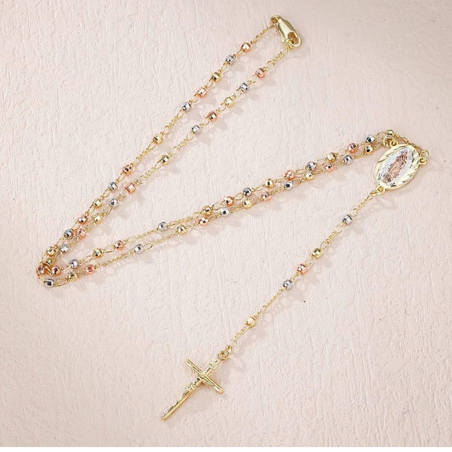 Italian 18K Gold-Plated Catholic Rosary Necklace with