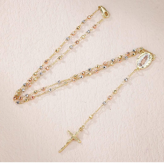 Italian 18K Gold-Plated Catholic Rosary Necklace with