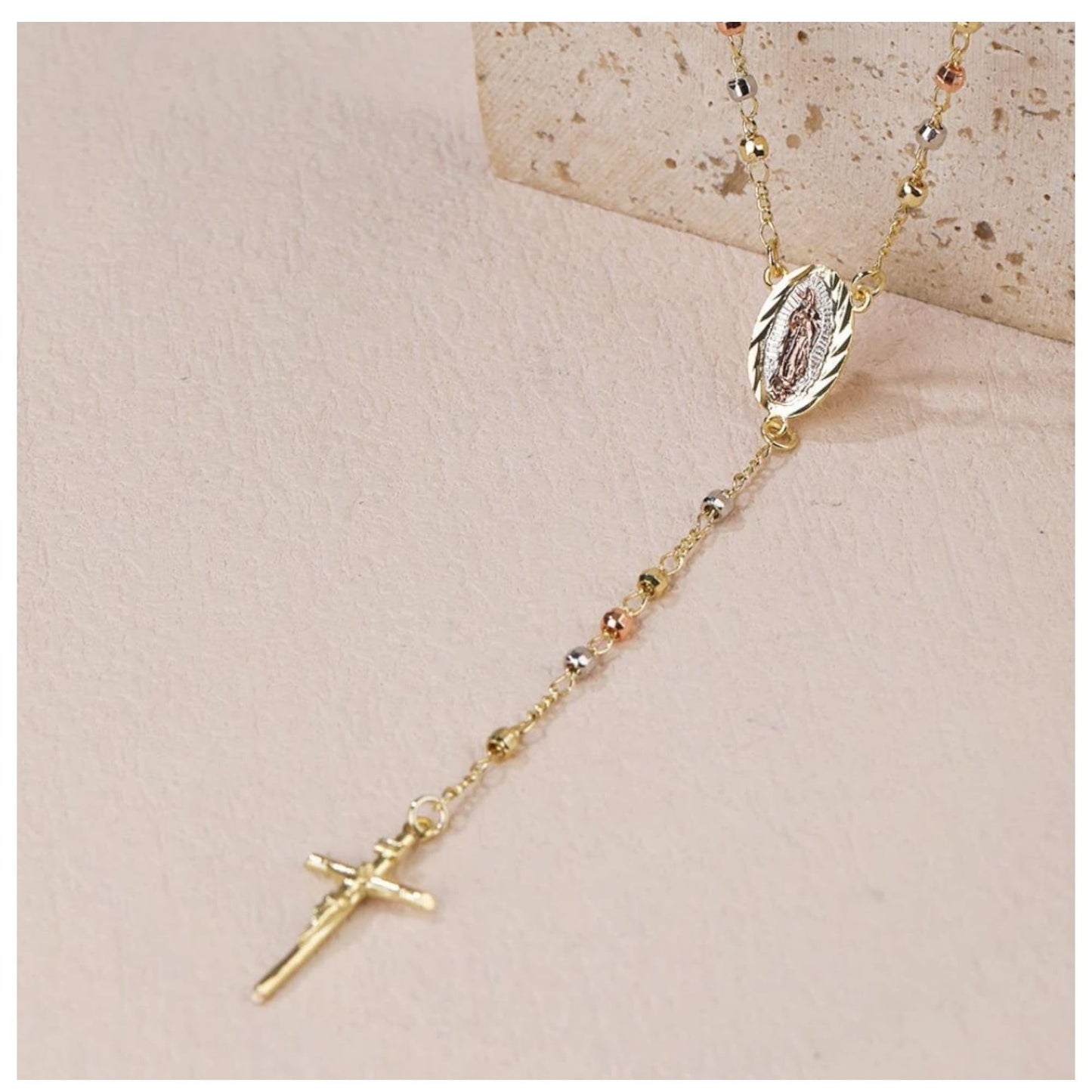 Italian 18K Gold-Plated Catholic Rosary Necklace with