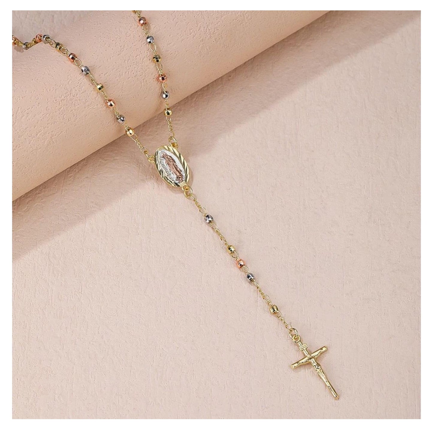 Italian 18K Gold-Plated Catholic Rosary Necklace with