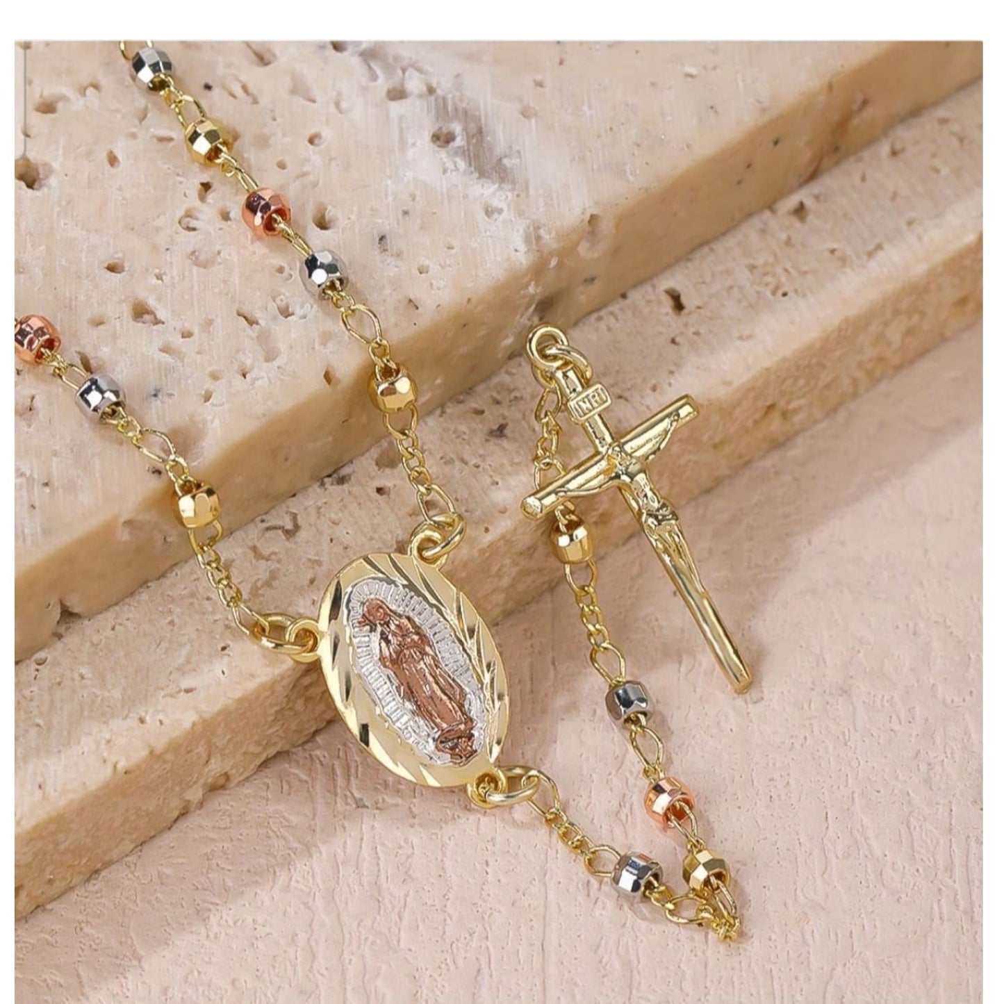 Italian 18K Gold-Plated Catholic Rosary Necklace with