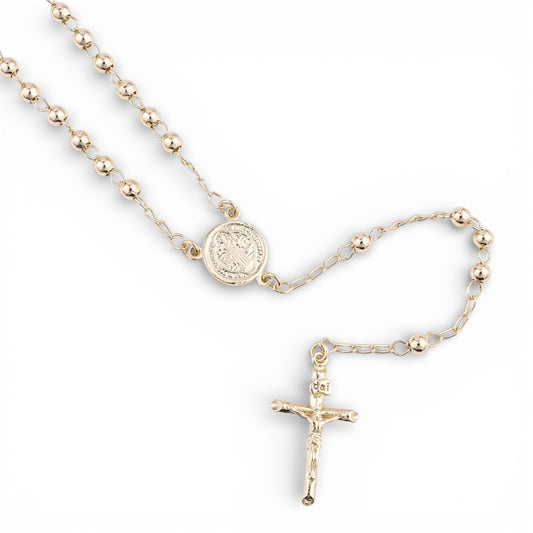 San Judas Tadeo Rosary Necklace 14K Gold Plated – Catholic