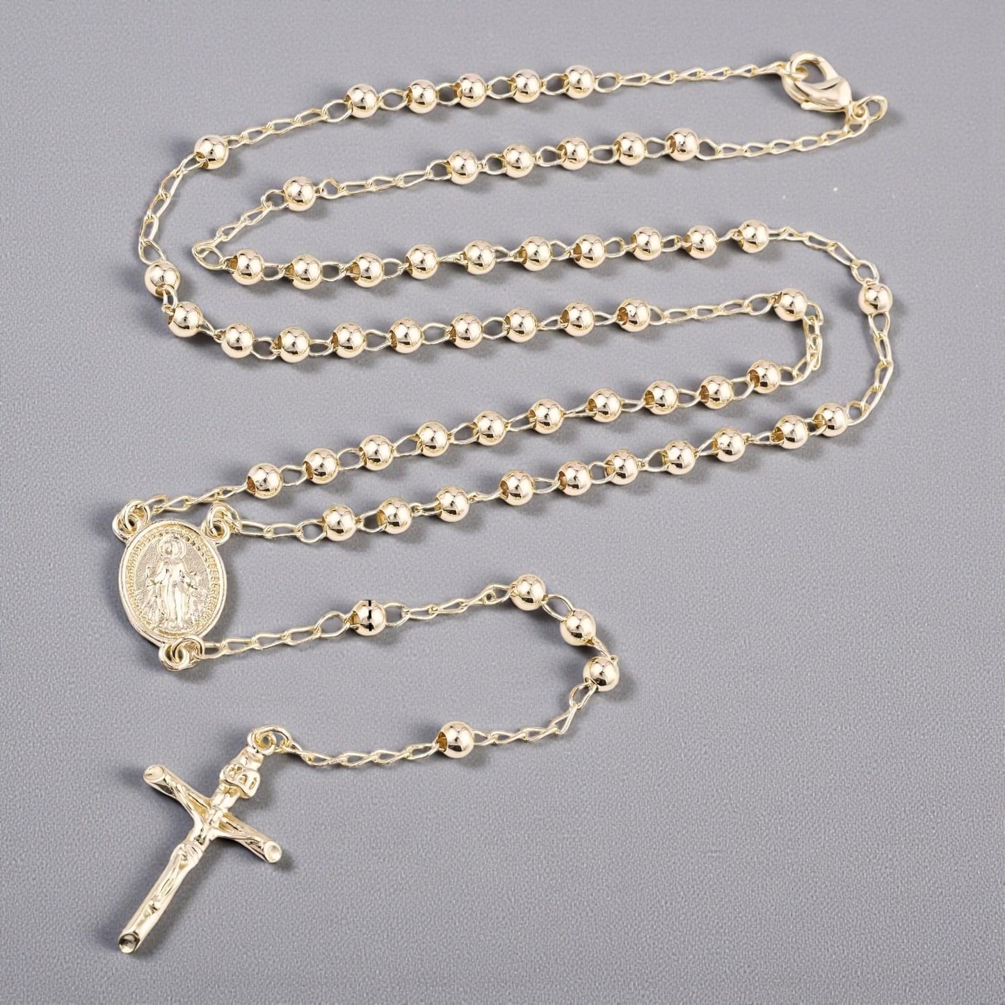 San Judas Tadeo Rosary Necklace 14K Gold Plated – Catholic