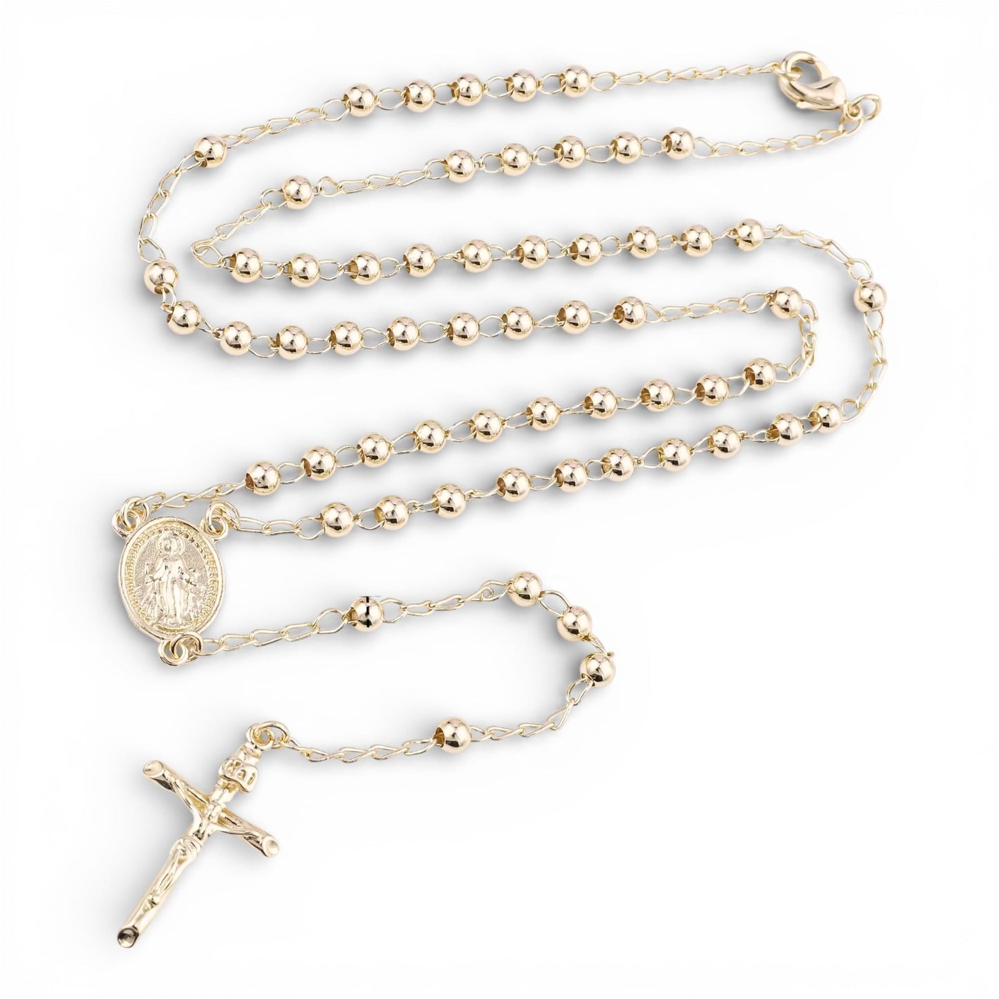 San Judas Tadeo Rosary Necklace 14K Gold Plated – Catholic