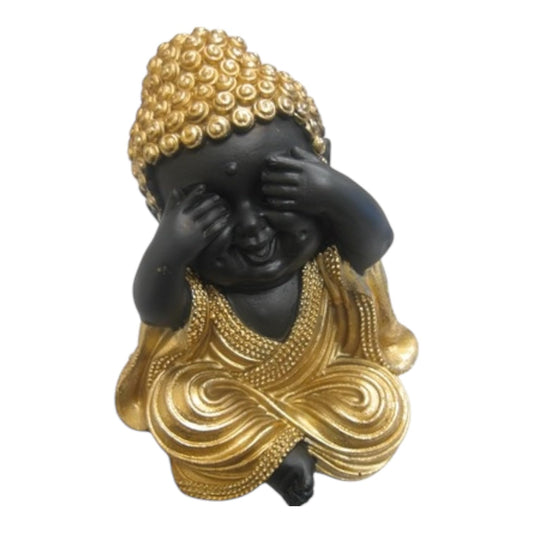 Black Buddha  –  See No Evil Pose  –  Religious Statue