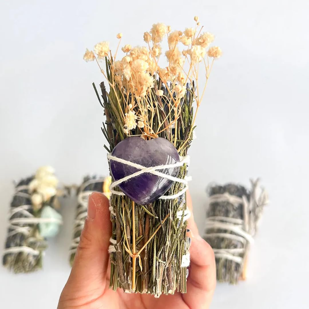Spiritual Smudge Kit – 4 Sage Bundles with Crystals, Palo