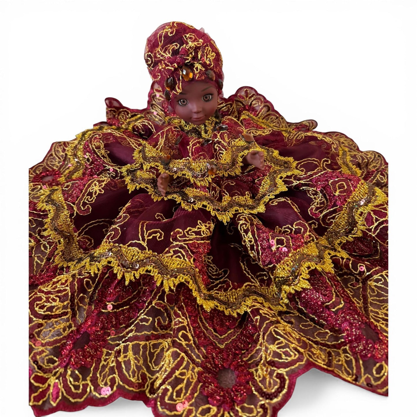 Oya Handmade  Spiritual Doll in Burgundy and Gold Dress