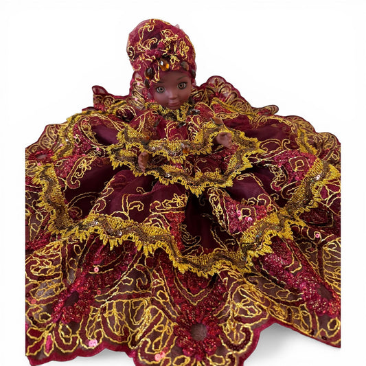 Oya Handmade  Spiritual Doll in Burgundy and Gold Dress